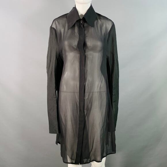 Size S Black Linen Blend Stripe Layered Double Breasted Trench Coat - Picture 2 of 9